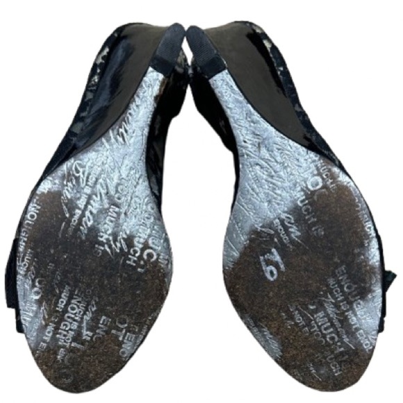 👠🌸 BEVERLY FELDMAN Vintage Patent & Lace Peep Toe Floral Wedges | Sz 9M - Picture 5 of 6